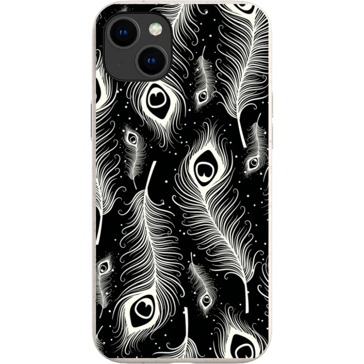 Feathers in Bloom Black — iPhone 15 Plus iPhone Bio-degradable Case — Finnaij