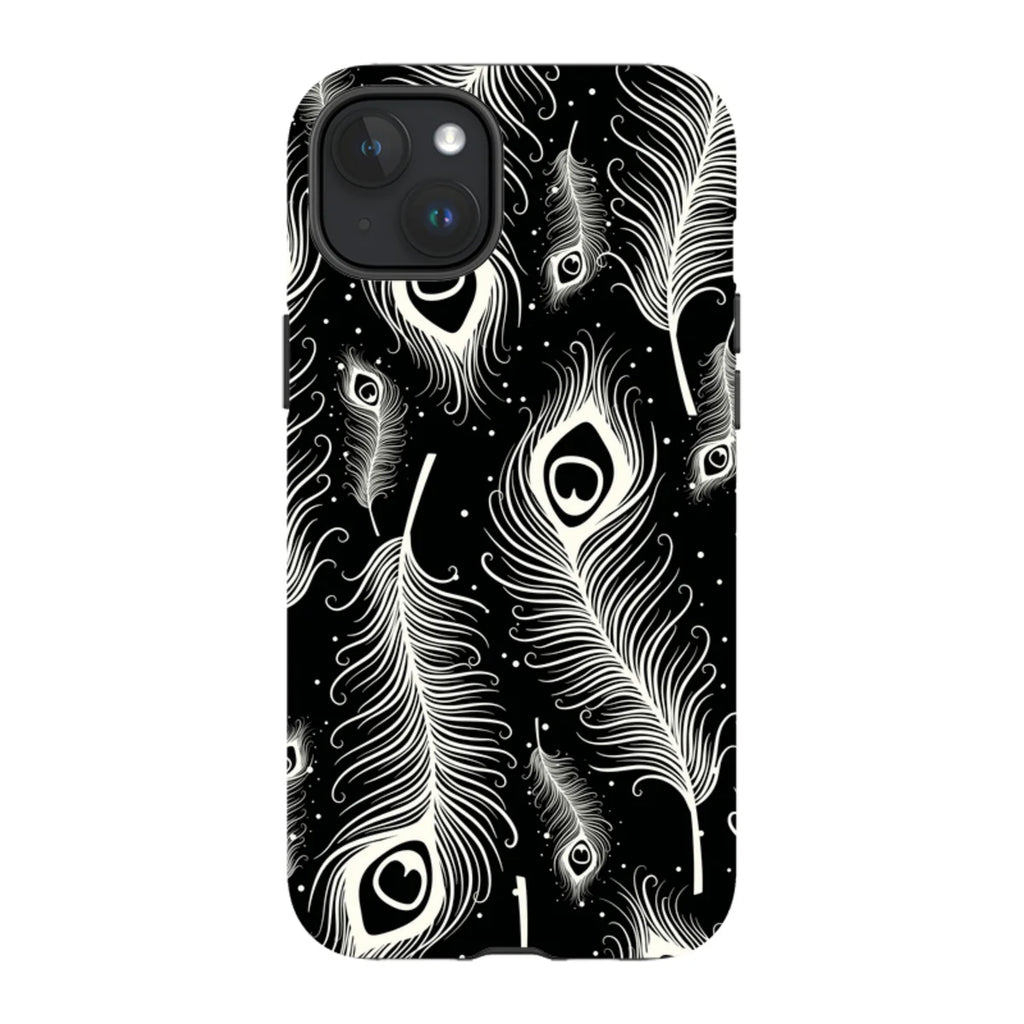 Feathers in Bloom Black — iPhone 15 Plus Magsafe Tough Case — Finnaij