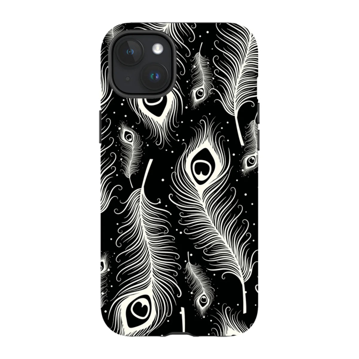 Feathers in Bloom Black — iPhone 15 Plus Magsafe Tough Case — Finnaij