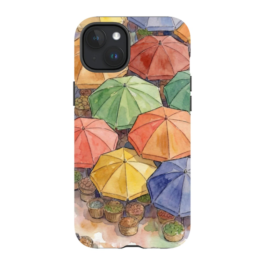 Market Umbrellas from Above by Tobi Akinyemi — iPhone 15 Plus MagSafe Tough Case — Finnaij