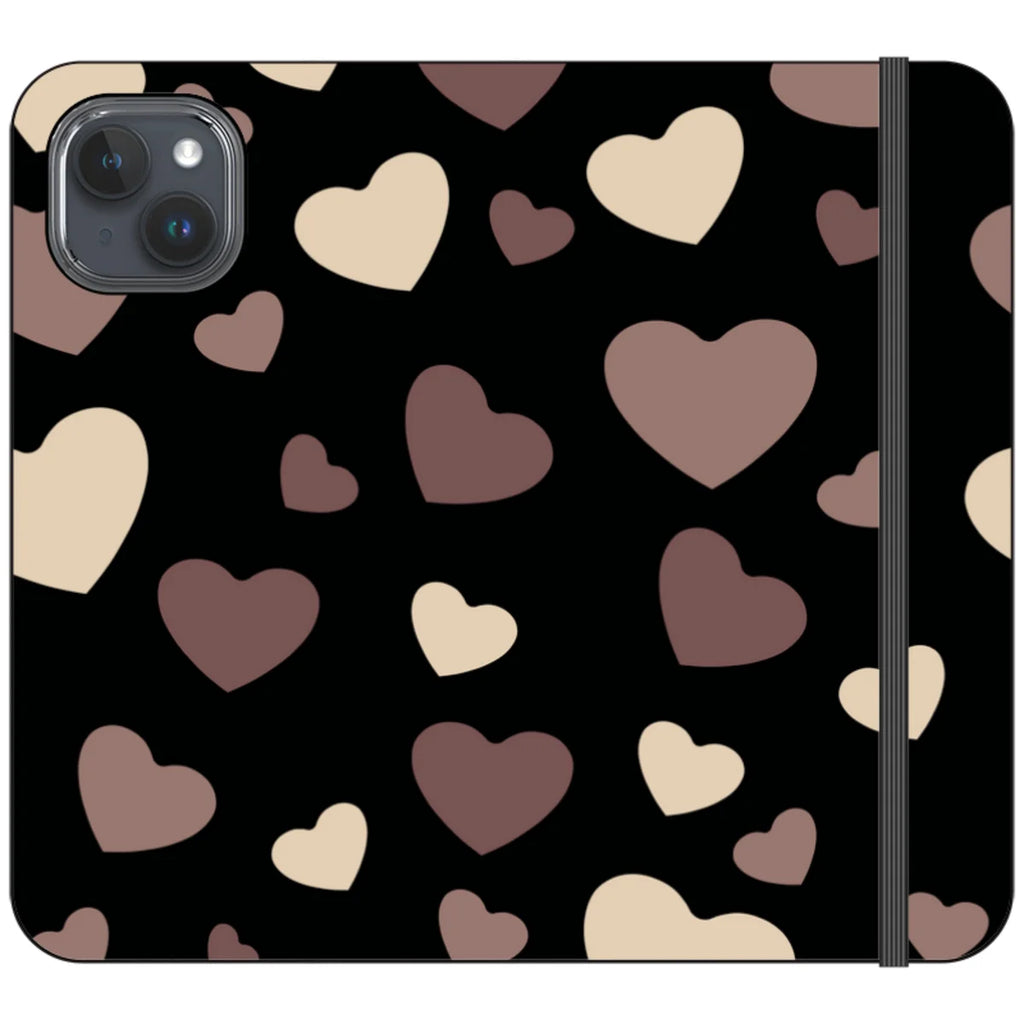 White & Black Hearts Vegan Leather — iPhone 15 Plus Wallet Case — Finnaij