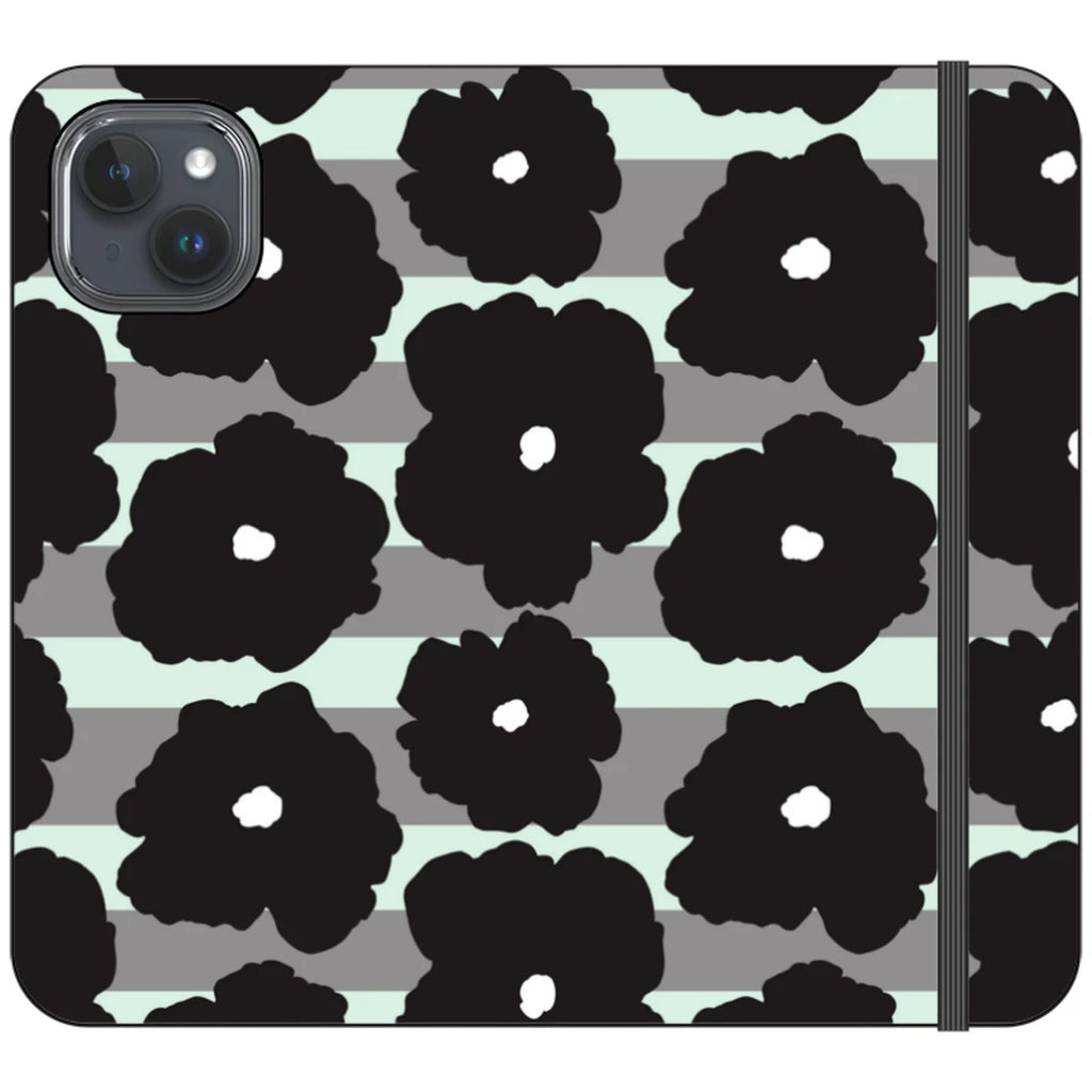 Bold Floral Black — iPhone 15 Plus Wallet Case — Finnaij
