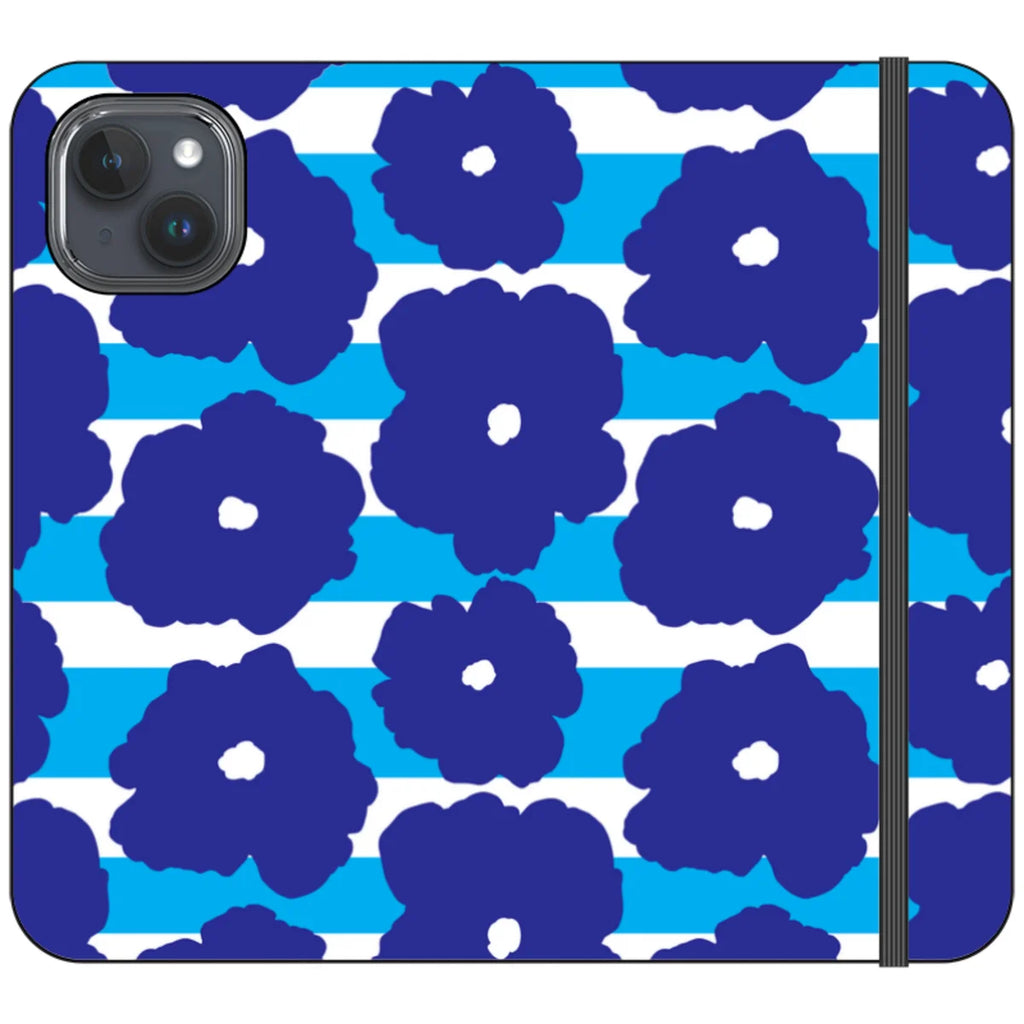 Bold Floral Blue Vegan Leather — iPhone 15 Plus Wallet Case — Finnaij
