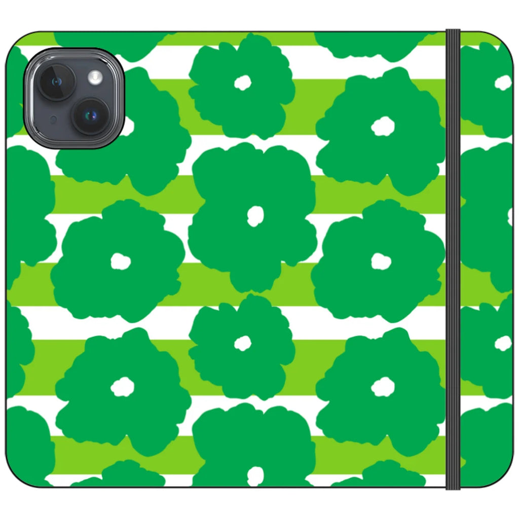 Bold Floral Green Vegan Leather — iPhone 15 Plus Wallet Case — Finnaij