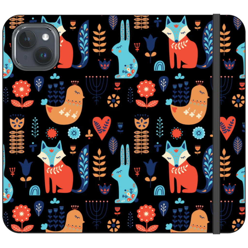 Nordic Ornament Black Vegan Leather — iPhone 15 Plus Wallet Case — Finnaij
