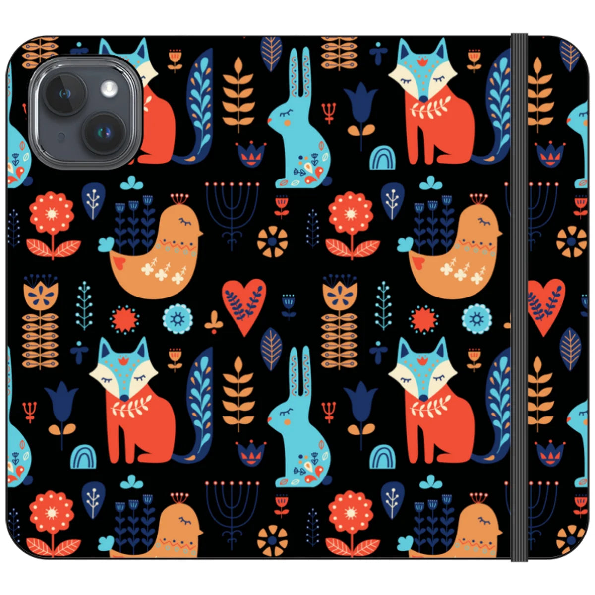 Nordic Ornament Black Vegan Leather — iPhone 15 Plus Wallet Case — Finnaij