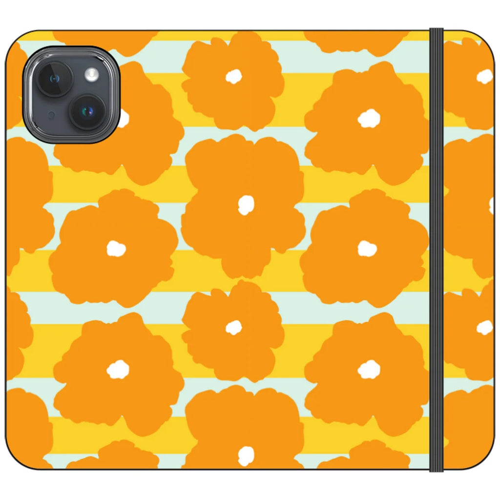 Bold Floral Orange — iPhone 15 Plus Wallet Case — Finnaij