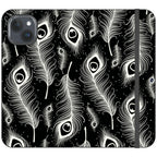 Feathers in Bloom Black- iPhone Folio Wallet Case — iPhone 15 Plus — Finnaij