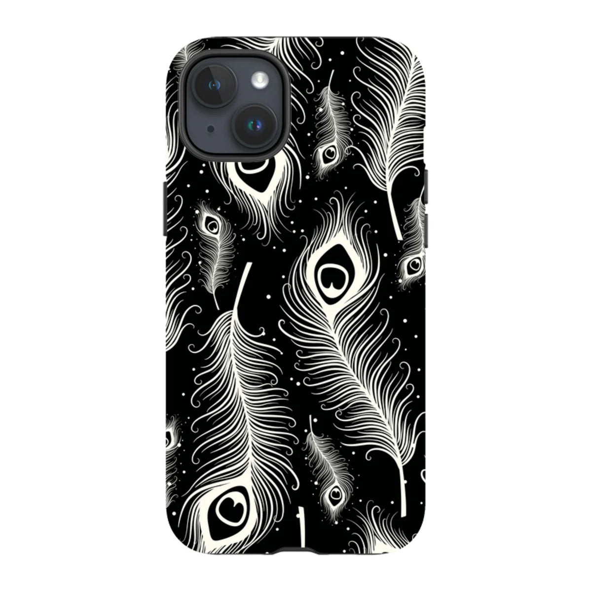 Feathers in Bloom Black — iPhone 15 Plus Tough Case — Finnaij
