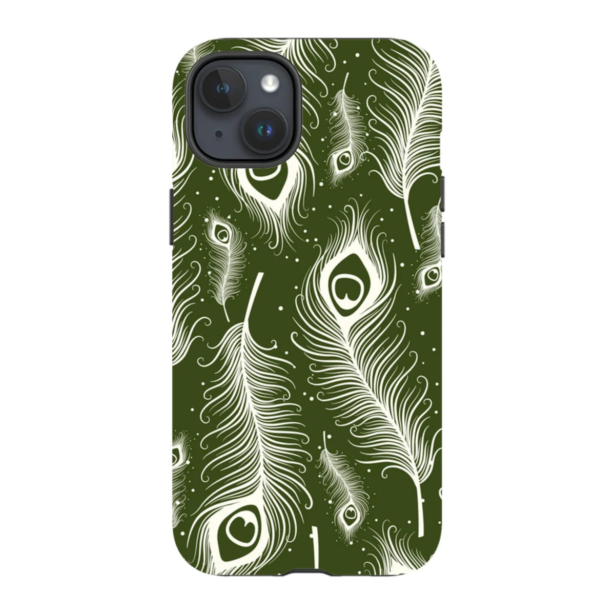 Feathers in Bloom Army Green — iPhone 15 Plus Tough Case — Finnaij