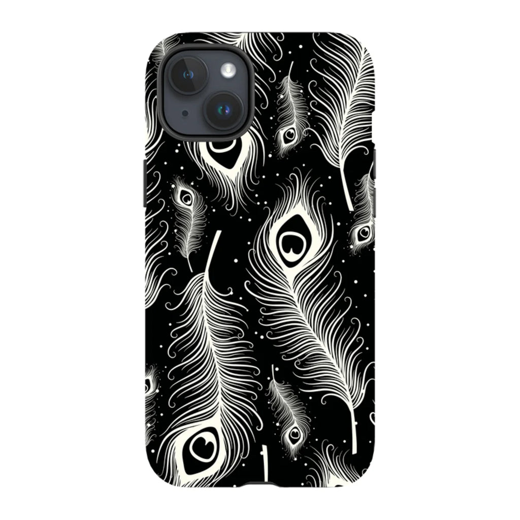 Feathers in Bloom Black — iPhone 15 Plus Tough Case — Finnaij