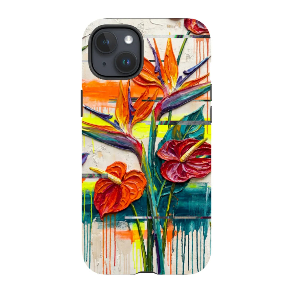 Tropical Flowers by Frida Lövström — iPhone 15 Plus Tough Case in Matte Tough Case — Finnaij