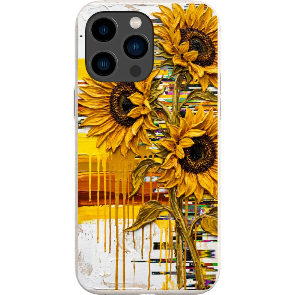 Sunflowers with Abstract Golden Chaos by Frida Lövström — iPhone 15 Pro Max iPhone Bio-degradable Case — Finnaij