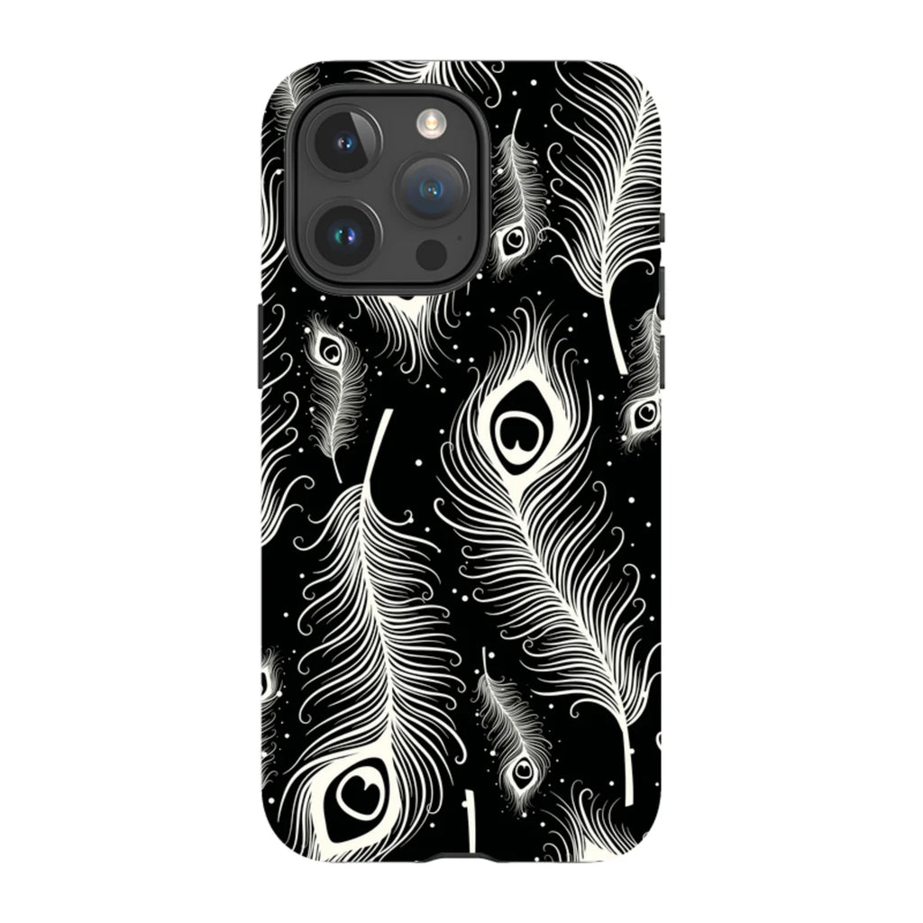 Feathers in Bloom Black — iPhone 15 Pro Max Magsafe Tough Case — Finnaij