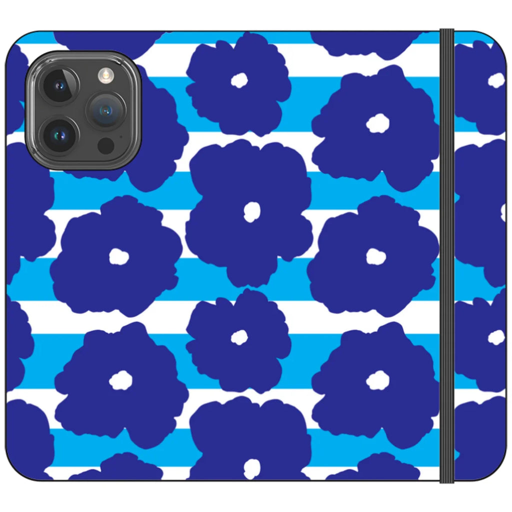 Bold Floral Blue Vegan Leather — iPhone 15 Pro Max Wallet Case — Finnaij