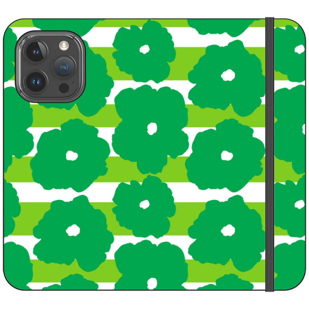 Bold Floral Green Vegan Leather — iPhone 15 Pro Max Wallet Case — Finnaij