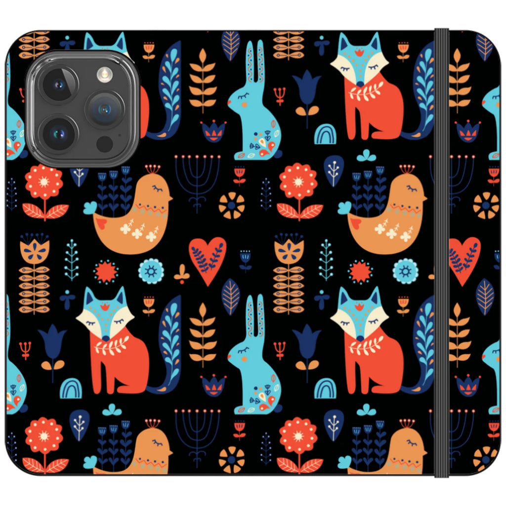 Nordic Ornament Black Vegan Leather — iPhone 15 Pro Max Wallet Case — Finnaij
