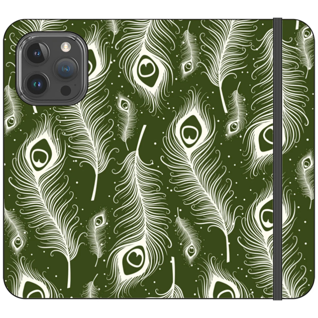 Feathers in Bloom Army Green — iPhone 15 Pro Max Wallet Case — Finnaij
