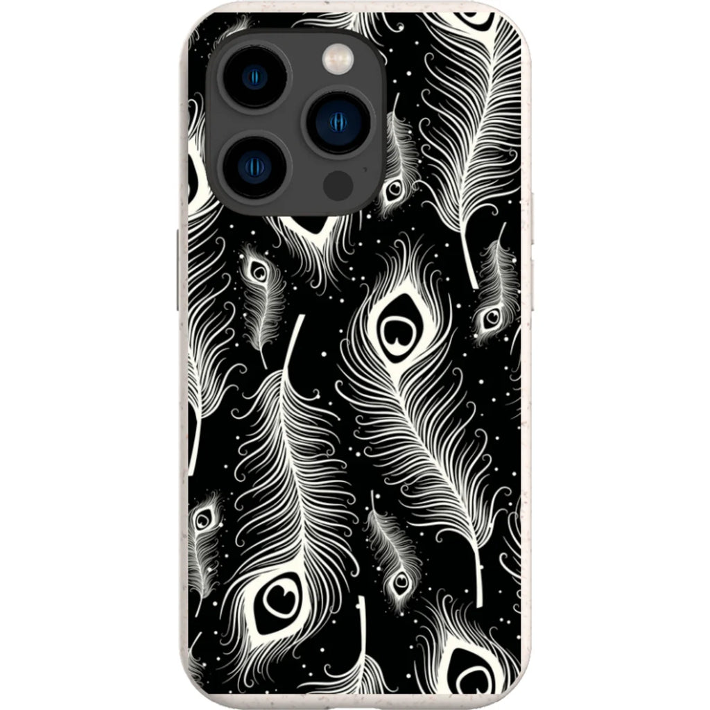 Feathers in Bloom Black — iPhone 15 Pro iPhone Bio-degradable Case — Finnaij