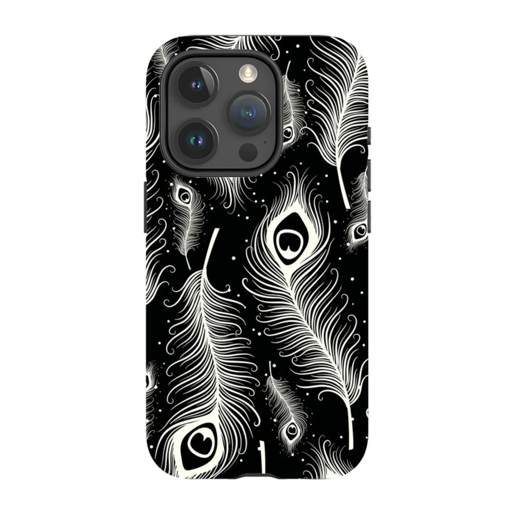 Feathers in Bloom Black — iPhone 15 Pro Magsafe Tough Case — Finnaij