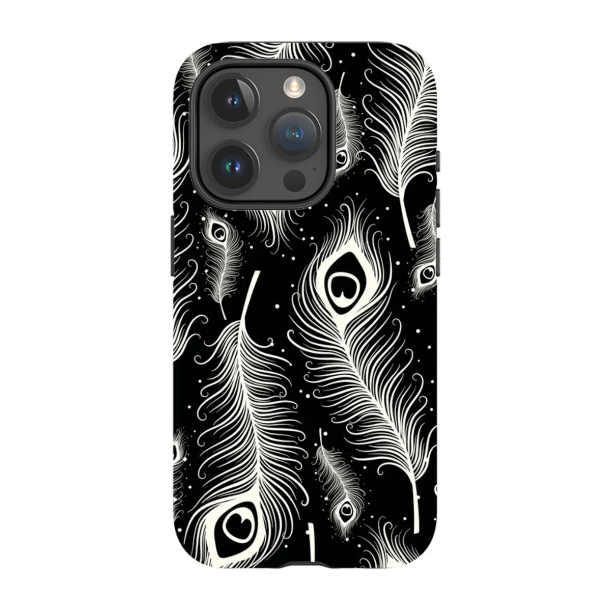 Feathers in Bloom Black — iPhone 15 Pro Magsafe Tough Case — Finnaij