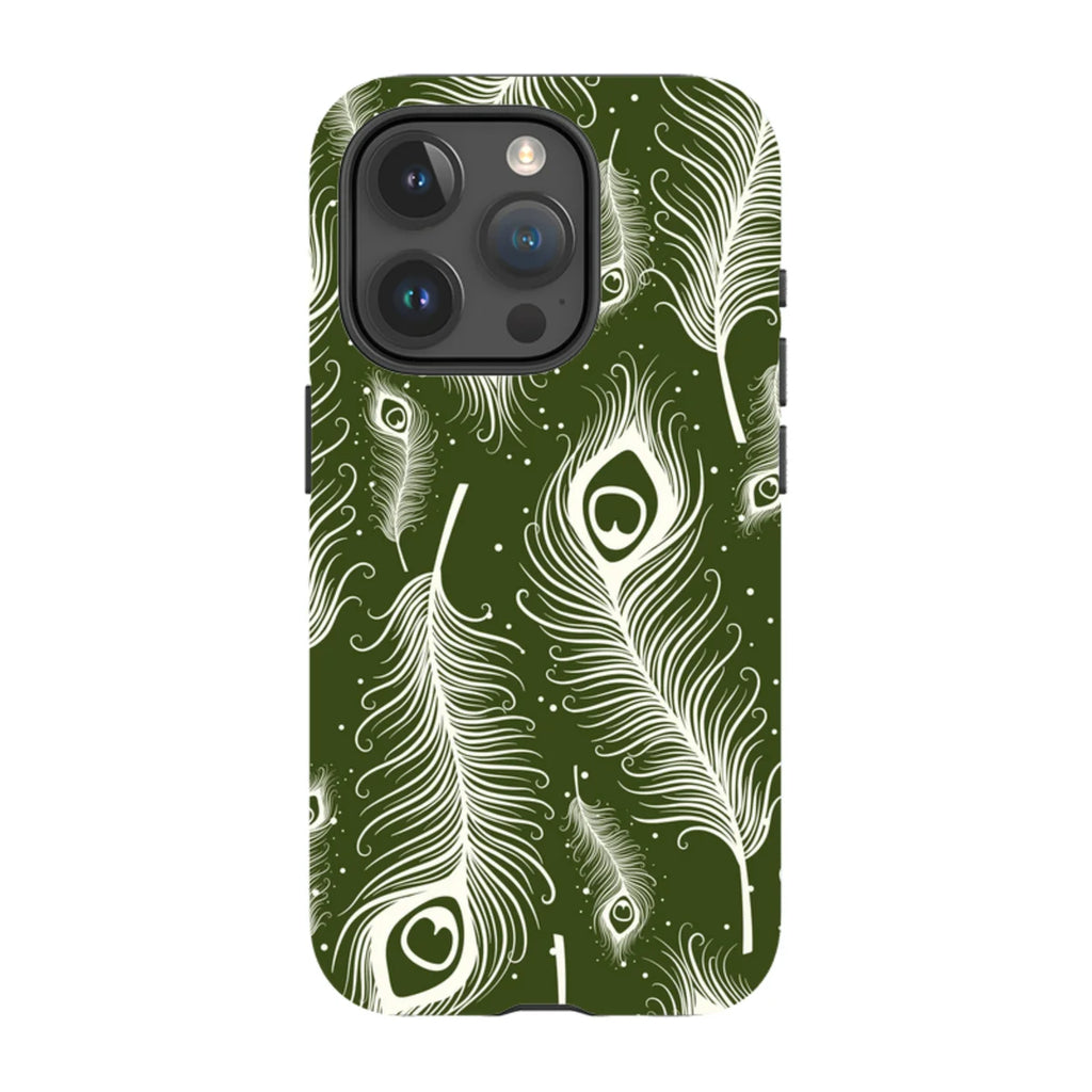 Feathers in Bloom Army Green — iPhone 15 Pro Magsafe Tough Case — Finnaij