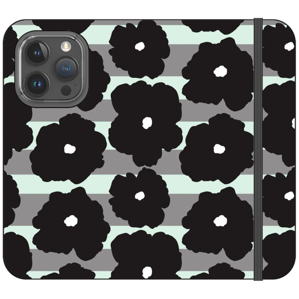 Bold Floral Black — iPhone 15 Pro Wallet Case — Finnaij