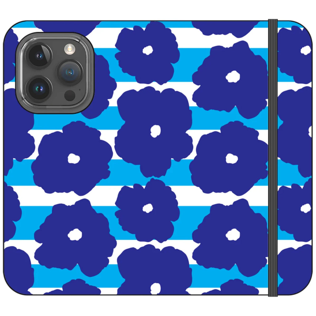 Bold Floral Blue Vegan Leather — iPhone 15 Pro Wallet Case — Finnaij