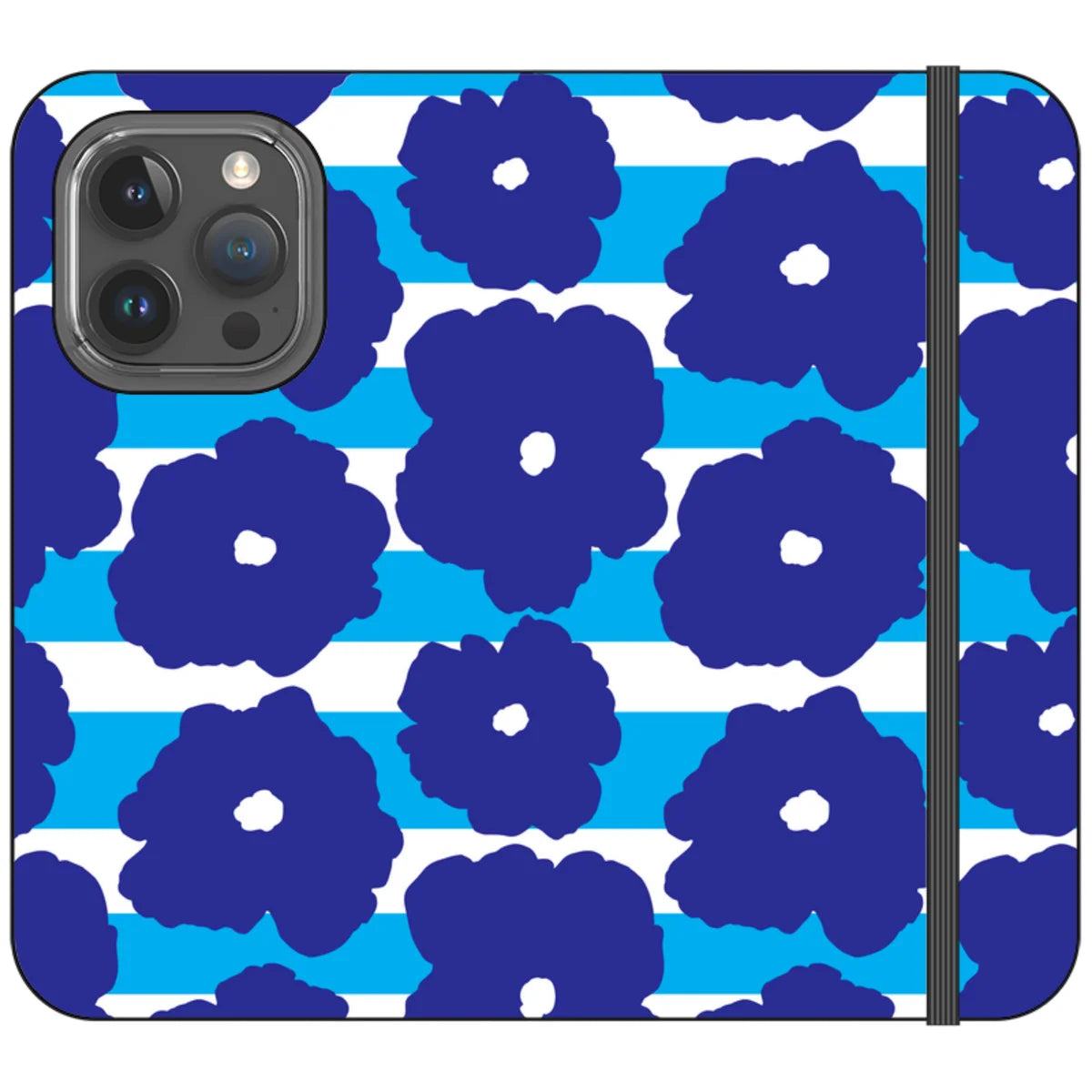 Bold Floral Blue Vegan Leather — iPhone 15 Pro Wallet Case — Finnaij