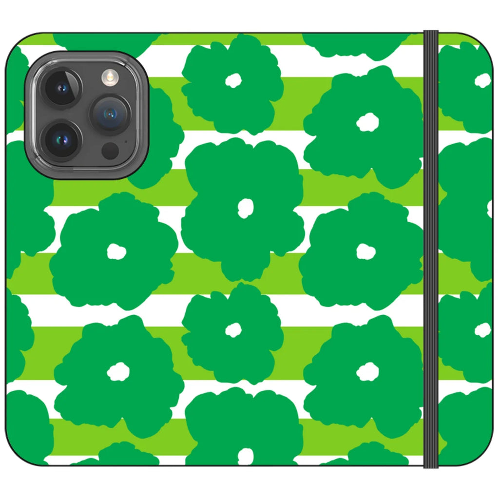 Bold Floral Green Vegan Leather — iPhone 15 Pro Wallet Case — Finnaij