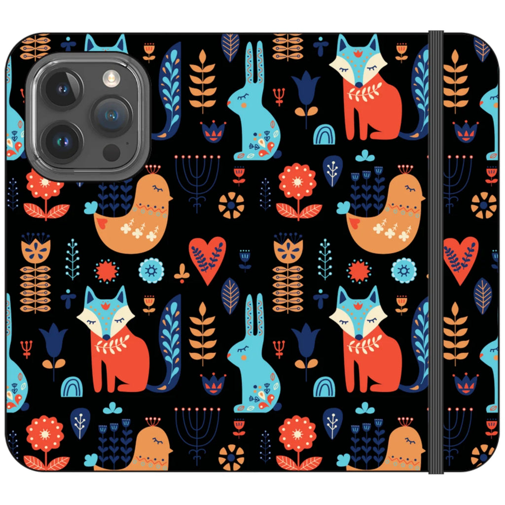 Nordic Ornament Black Vegan Leather — iPhone 15 Pro Wallet Case — Finnaij