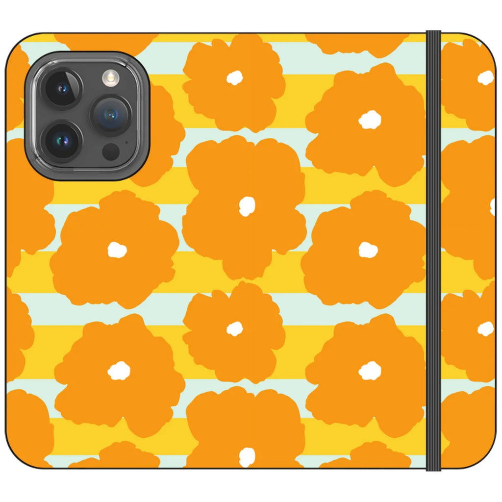 Bold Floral Orange — iPhone 15 Pro Wallet Case — Finnaij