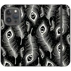 Feathers in Bloom Black- iPhone Folio Wallet Case — iPhone 15 Pro — Finnaij
