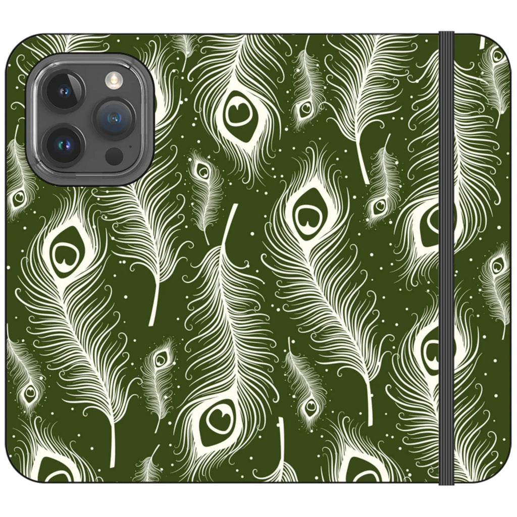 Feathers in Bloom Army Green — iPhone 15 Pro Wallet Case — Finnaij