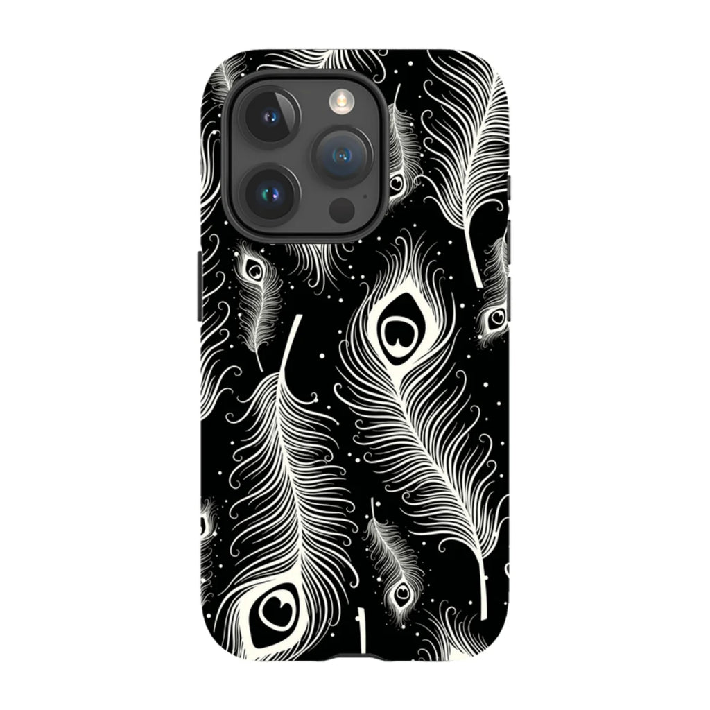 Feathers in Bloom Black — iPhone 15 Pro Tough Case — Finnaij