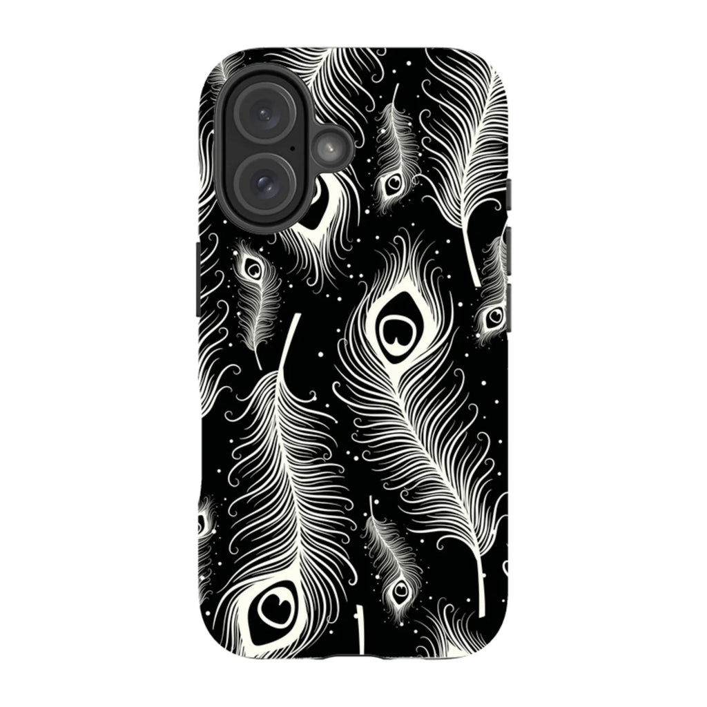 Feathers in Bloom Black — iPhone 16 Magsafe Tough Case — Finnaij