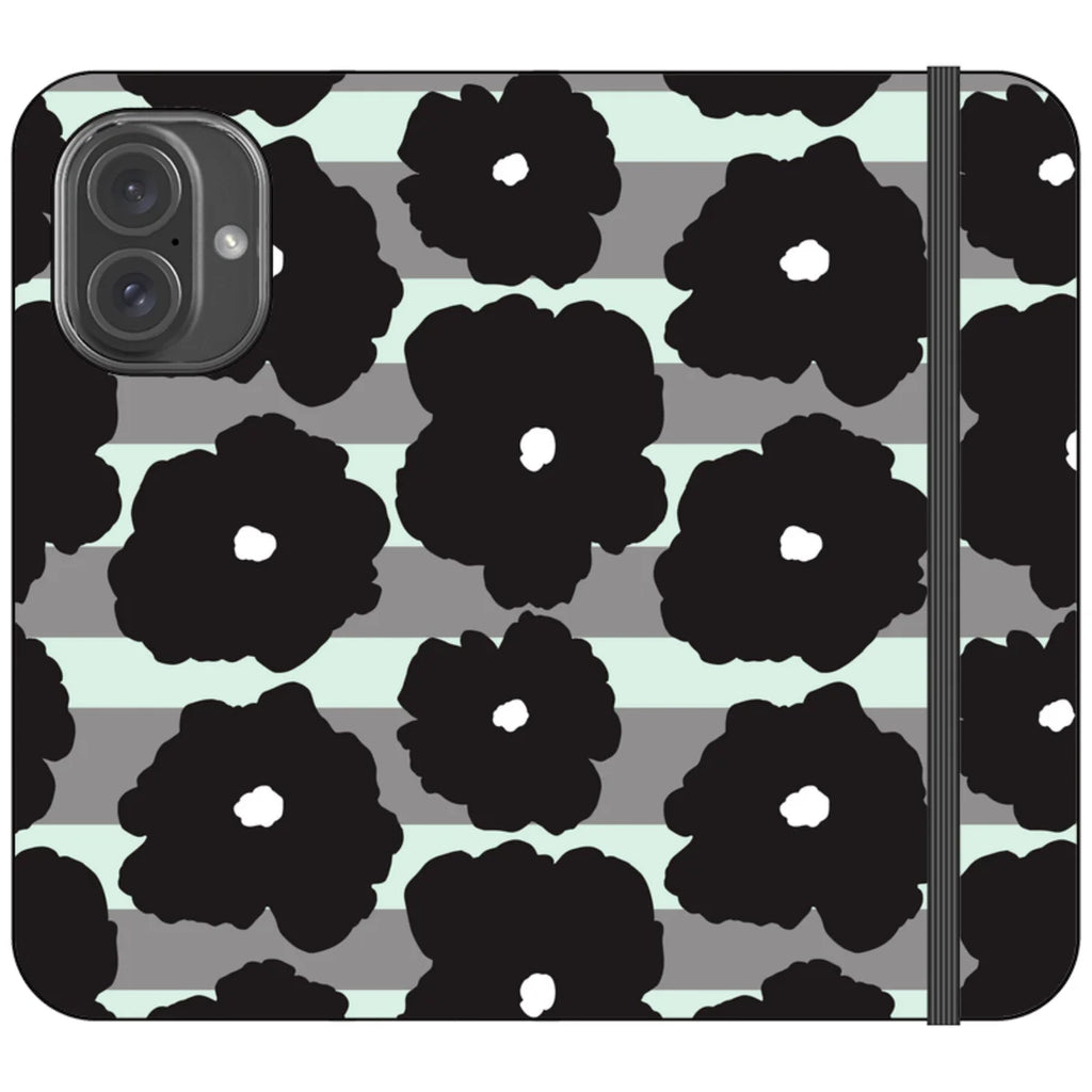 Bold Floral Black — iPhone 16 Wallet Case — Finnaij