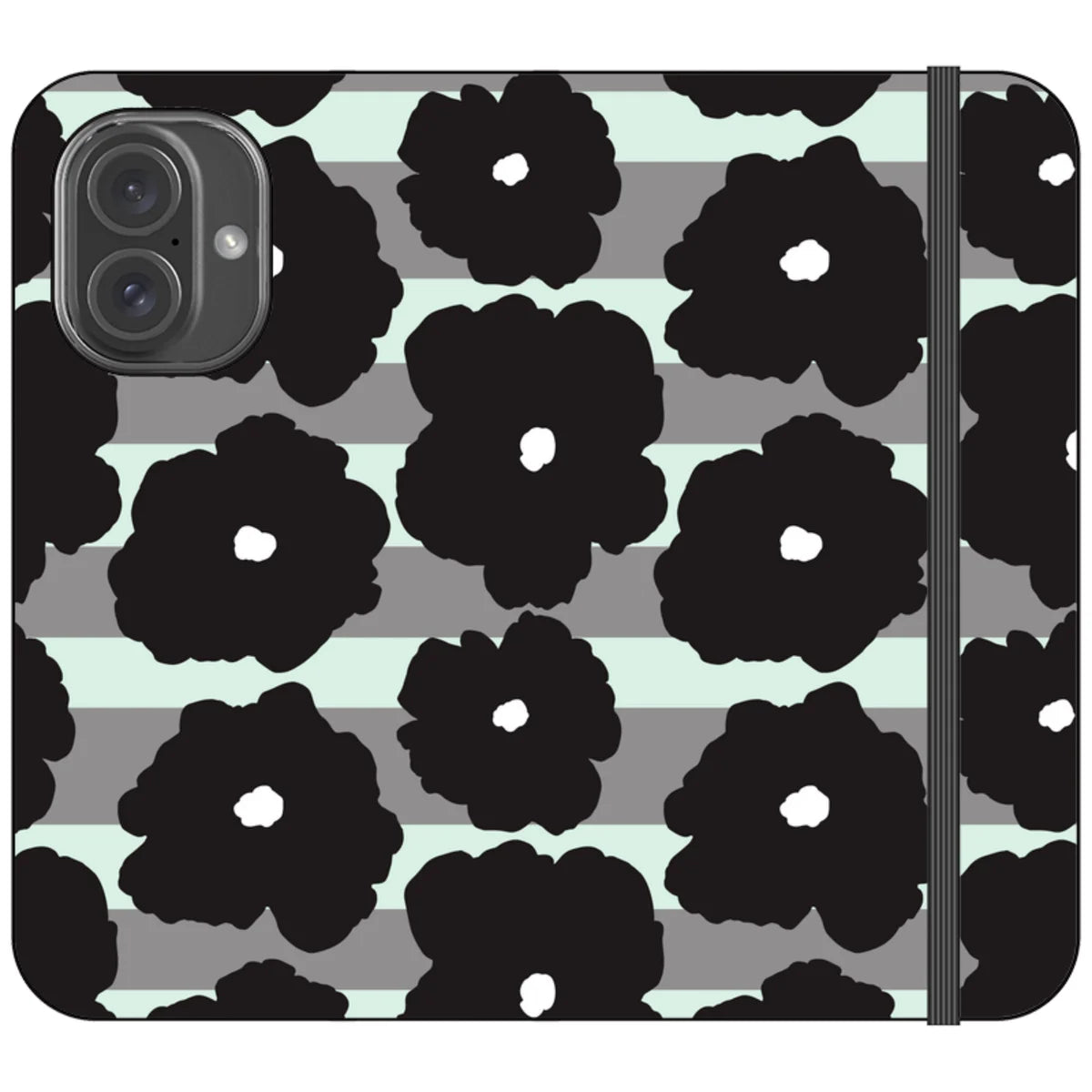 Bold Floral Black — iPhone 16 Wallet Case — Finnaij