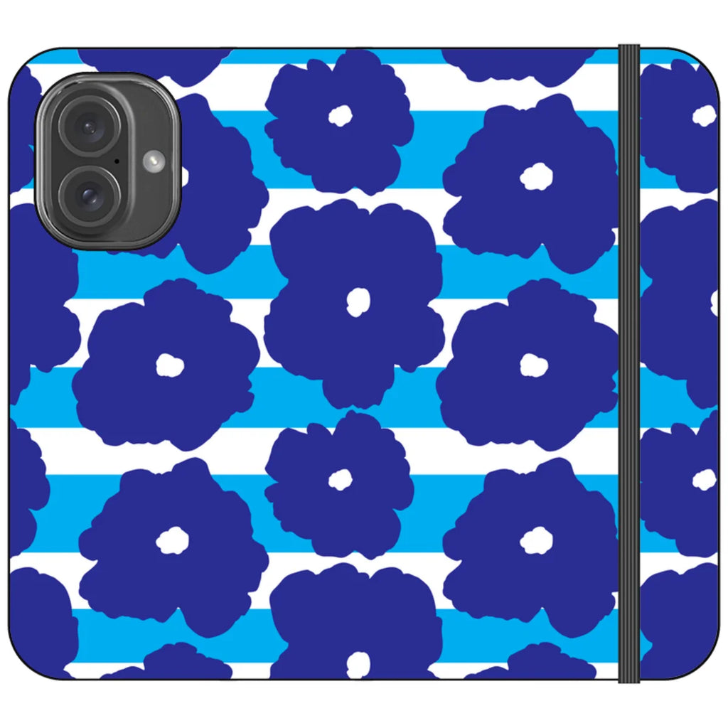 Bold Floral Blue Vegan Leather — iPhone 16 Wallet Case — Finnaij