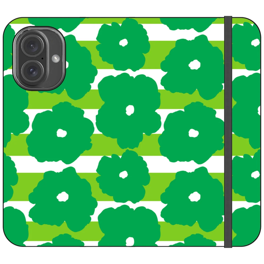 Bold Floral Green Vegan Leather — iPhone 16 Wallet Case — Finnaij