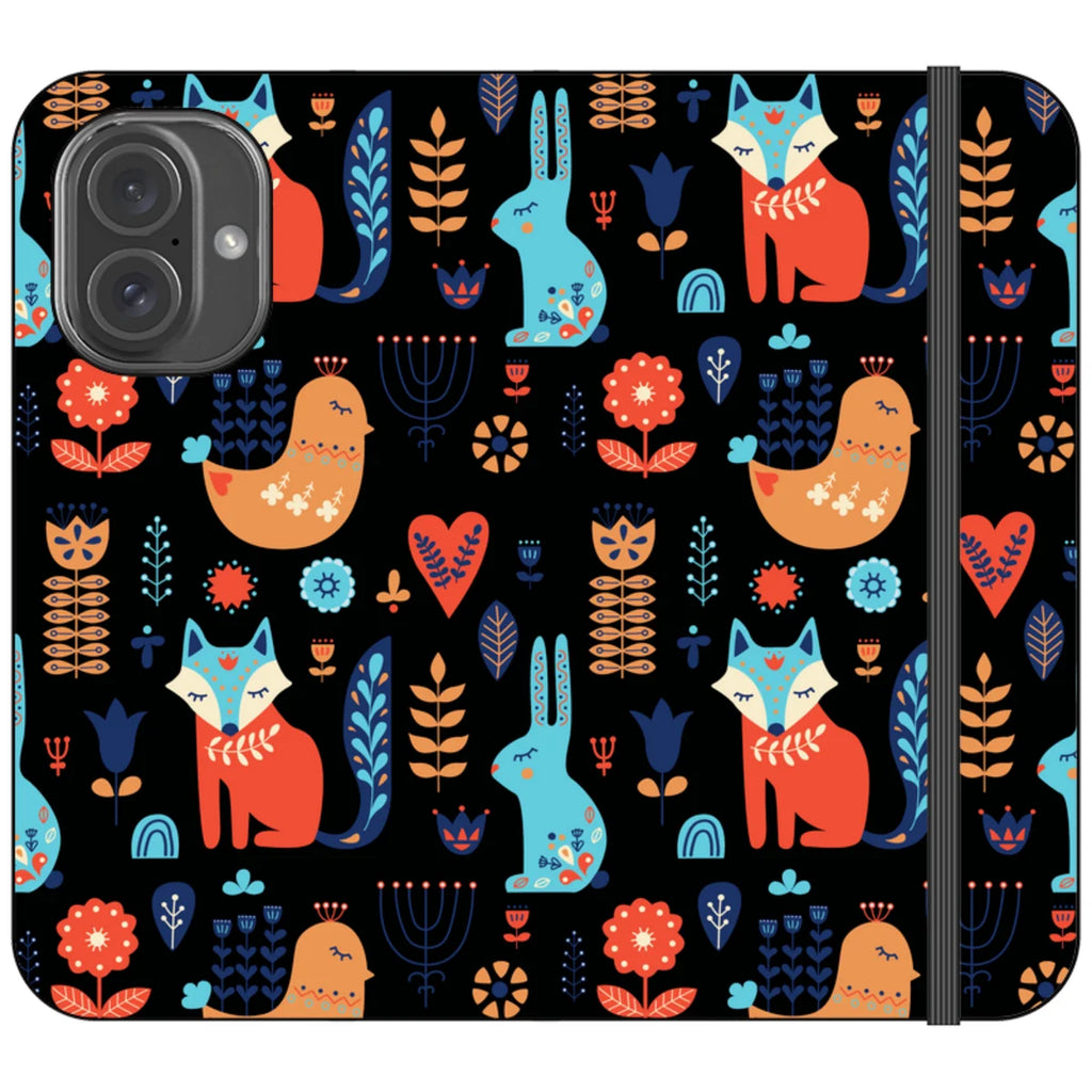 Nordic Ornament Black Vegan Leather — iPhone 16 Wallet Case — Finnaij