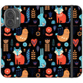 Nordic Ornament Black Vegan Leather — iPhone 16 Wallet Case — Finnaij