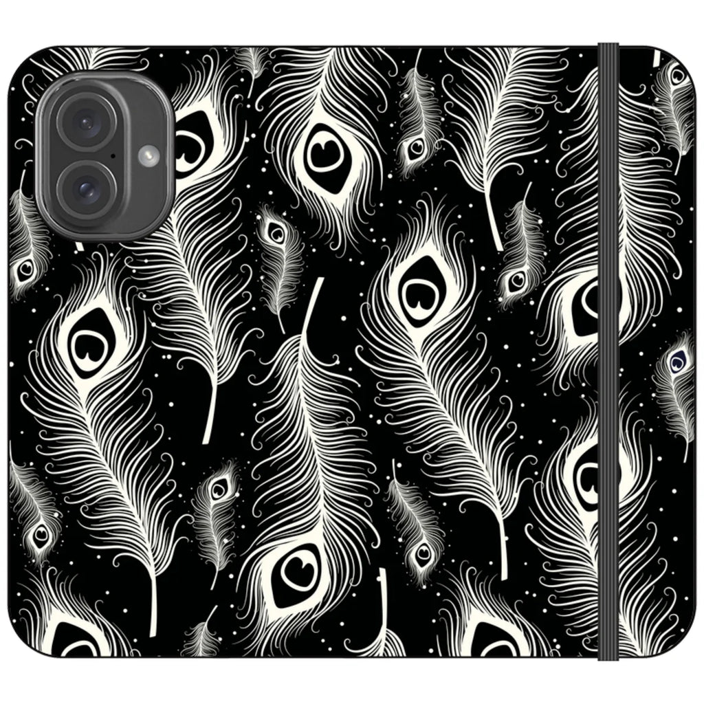 Feathers in Bloom Black- iPhone Folio Wallet Case — iPhone 16 — Finnaij