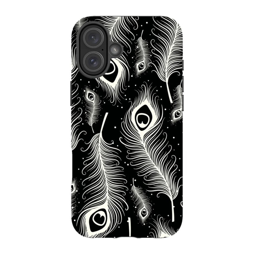 Feathers in Bloom Black — iPhone 16 Plus Magsafe Tough Case — Finnaij