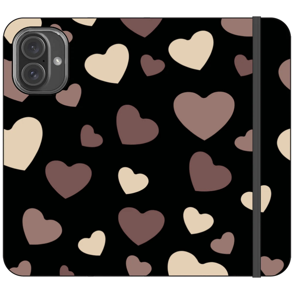 White & Black Hearts Vegan Leather — iPhone 16 Plus Wallet Case — Finnaij
