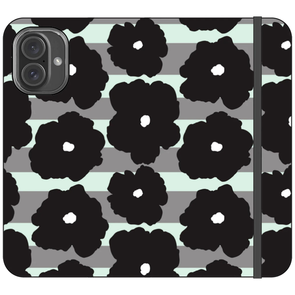 Bold Floral Black — iPhone 16 Plus Wallet Case — Finnaij