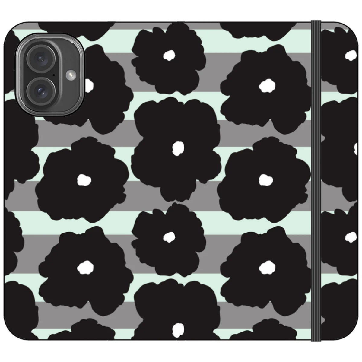 Bold Floral Black — iPhone 16 Plus Wallet Case — Finnaij