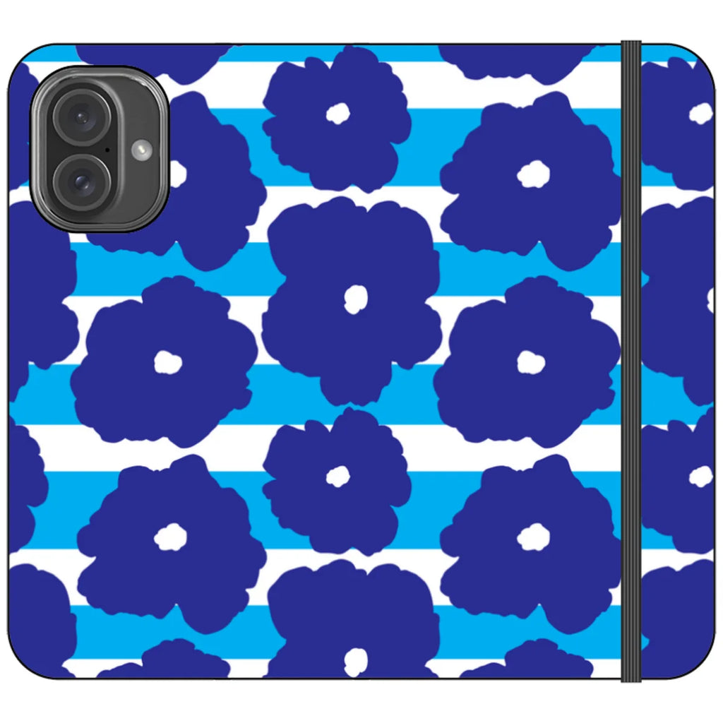 Bold Floral Blue Vegan Leather — iPhone 16 Plus Wallet Case — Finnaij
