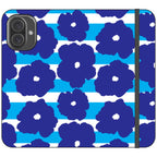 Bold Floral Blue Vegan Leather — iPhone 16 Plus Wallet Case — Finnaij