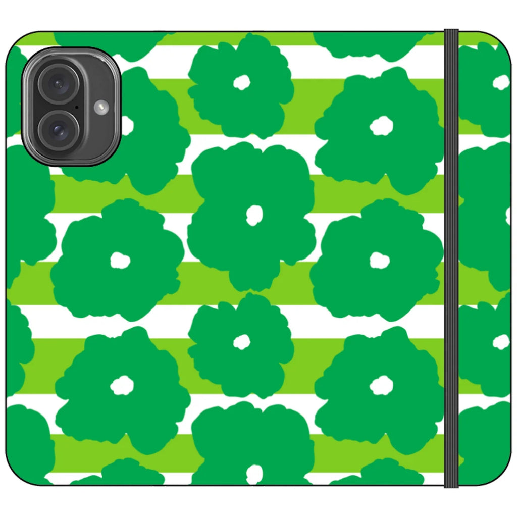 Bold Floral Green Vegan Leather — iPhone 16 Plus Wallet Case — Finnaij